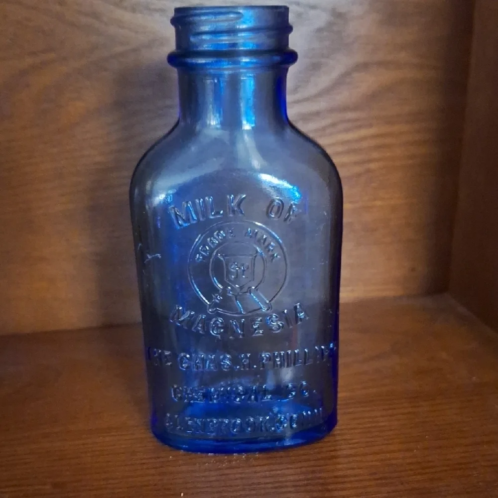 Blue Glass Milk of Magnesia Bottle